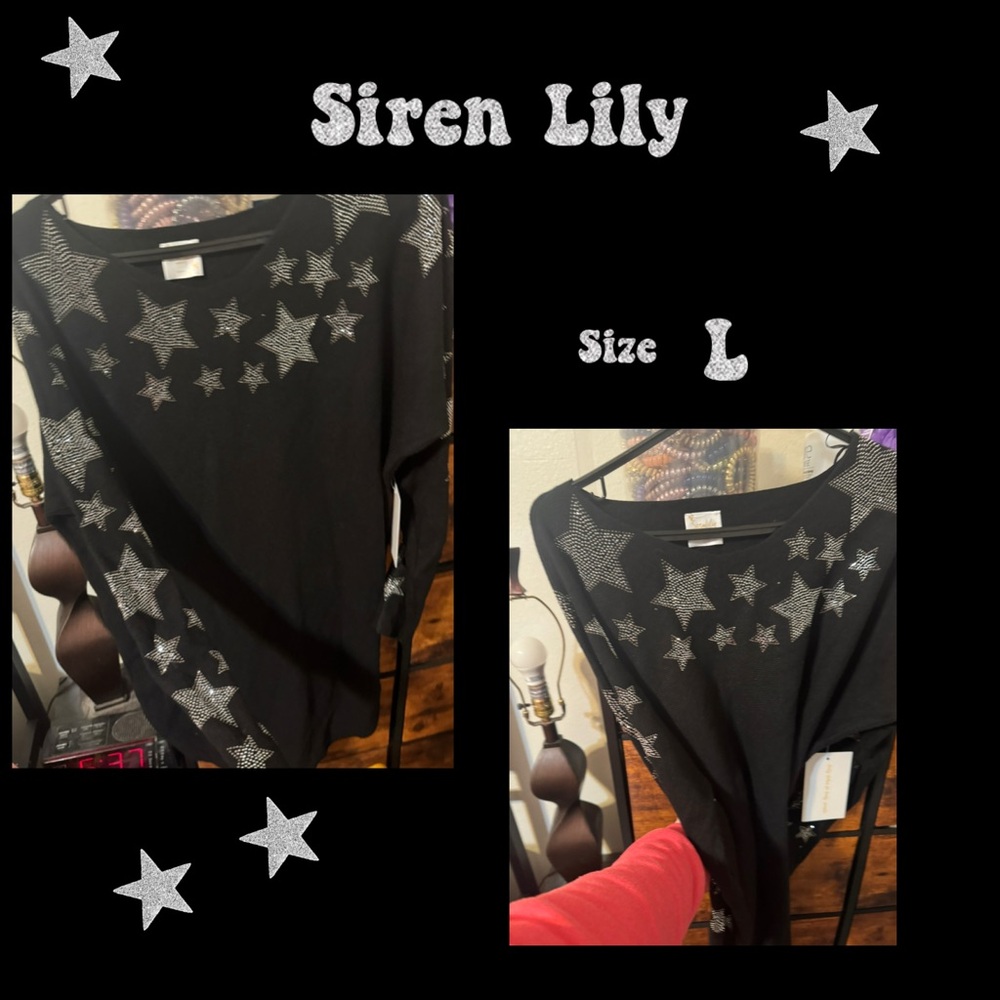 Siren Lily Black Sweater with Star Details